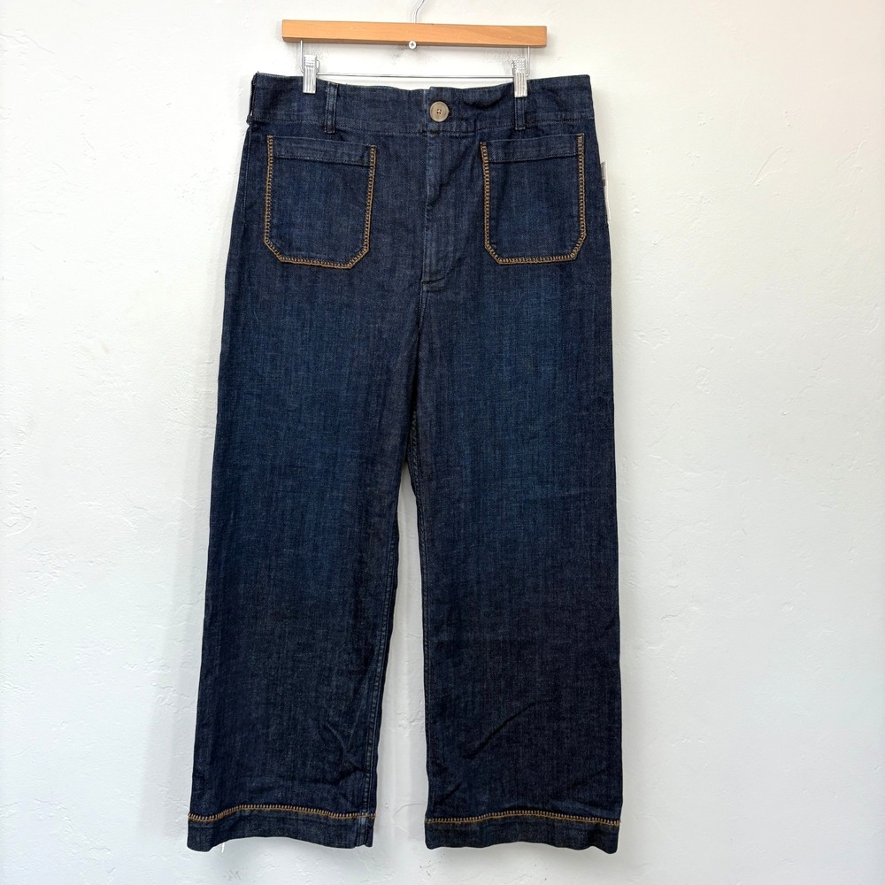 Maeve Colette Whipstitch Jeans Women Sz 33 Tall Blue Dark Wash Wide Leg Crop New